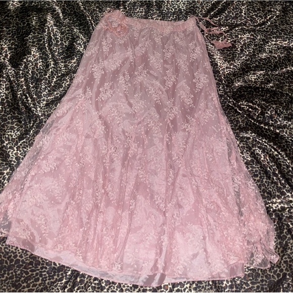 Lace Floral Pink Midi Skirt - Picture 1 of 11